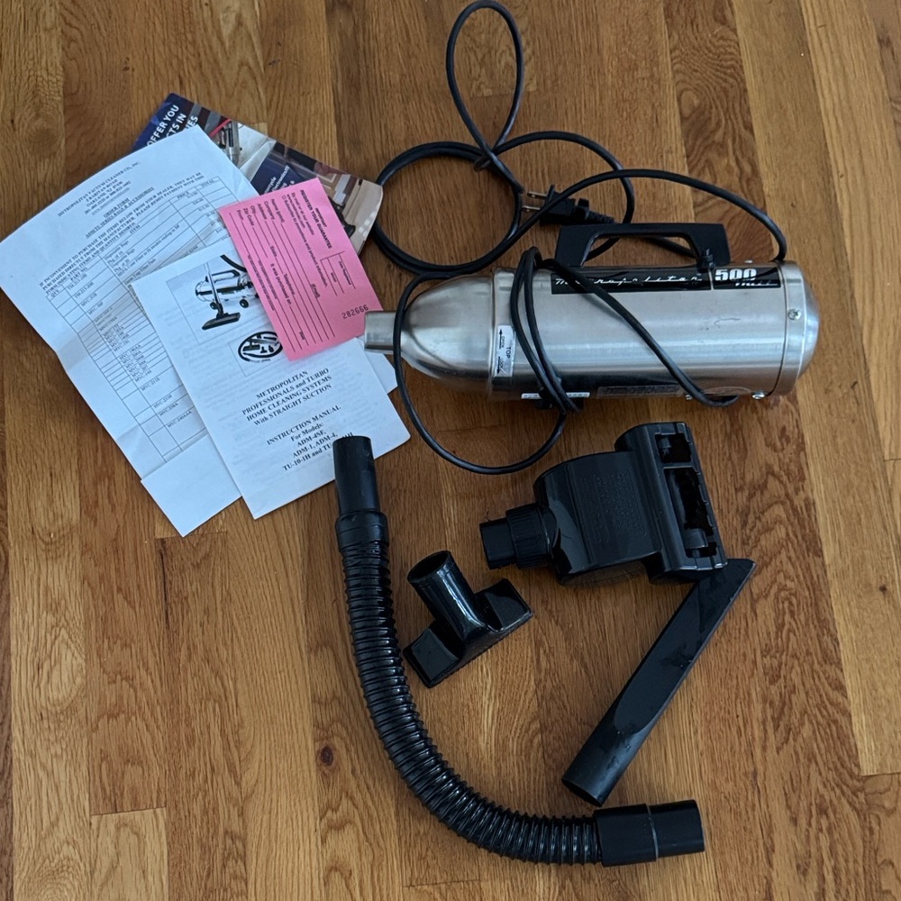 Metrovac hand held canister vacuum with attachments, 16’ foot cord